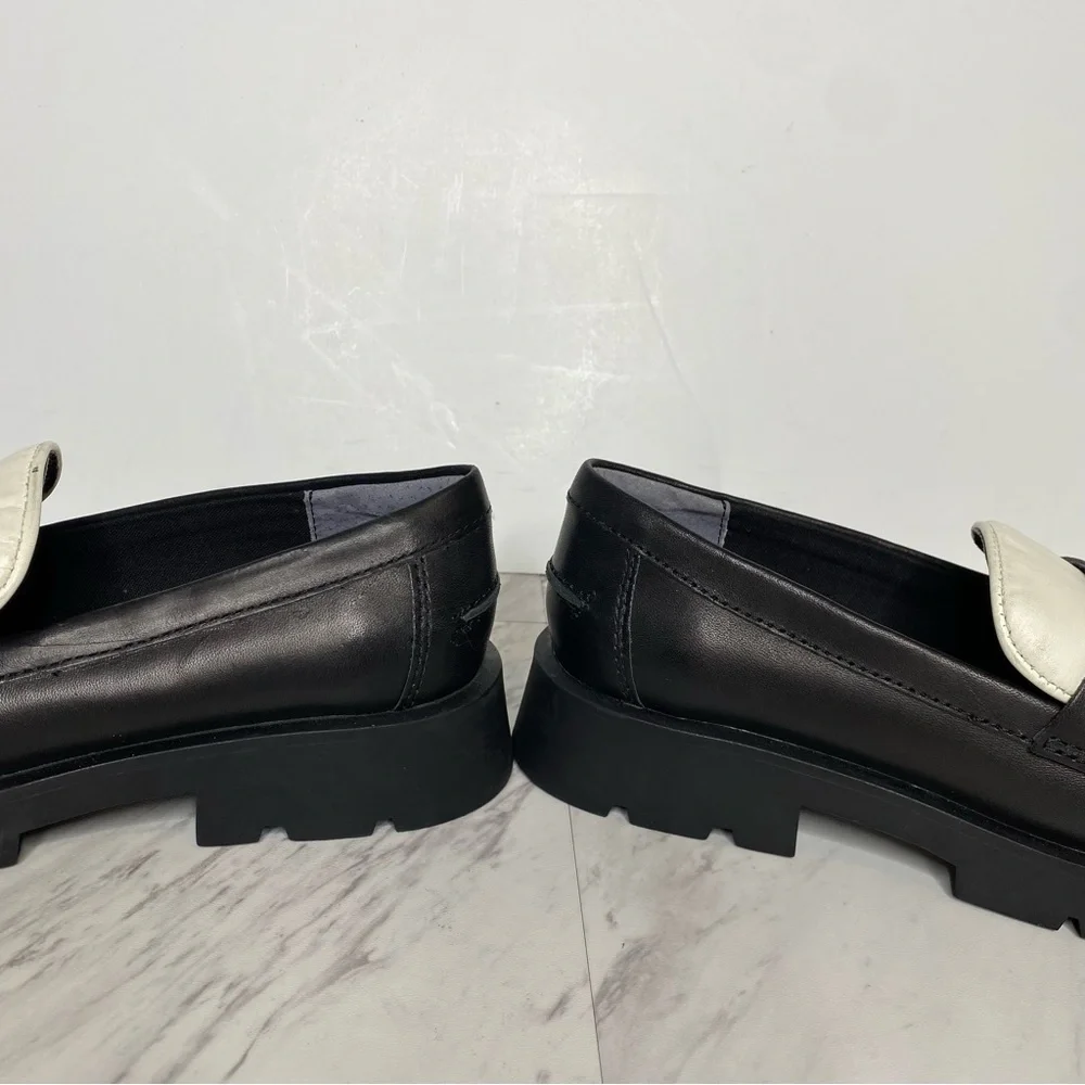 Dolce Vita Elias Black White Leather Square Toe Loafer 6 1/2